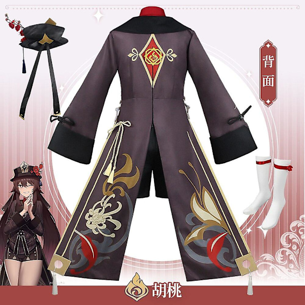 Spel Genshin Impact Hutao Cosplay Kostym Peruk Hästsvans Hår Liyue Hu Tao Ringar Genshin Cosplay Kostymer XL
