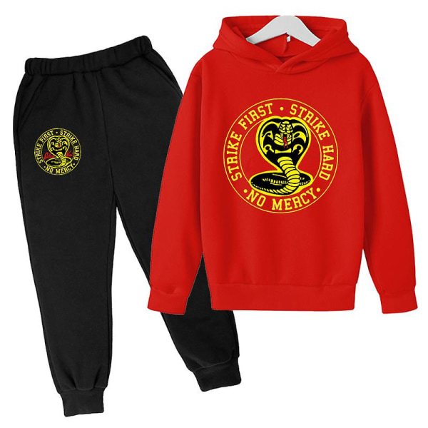 Våren Hösten Pojkar Casual Cobra Kai Tryckt Långärmad Tröja Hoodie + Byxor Kläder 2-delad Träningsoverall 4-14 År Flickor Pojkar Kläder 6 11-12T