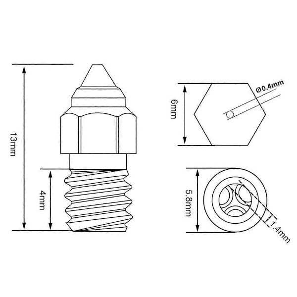 CHT Dyse til 3/3 V2/5 Pro/5 Plus Messing Kobberbelægning Klon Hærdede Dyser 0.4MM til CR10 Ekstruder Dyse Høj Flow