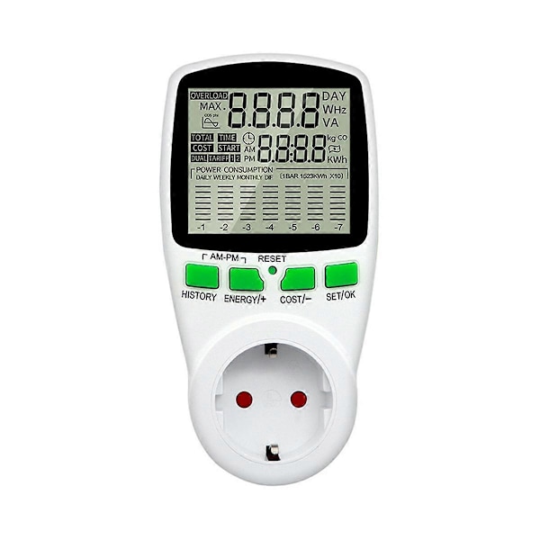 Digital LCD Energimåler Wattmeter Wattforbrug Elektricitet Kwh Strømmåler Måleudtag Strømanalysator EU-stik