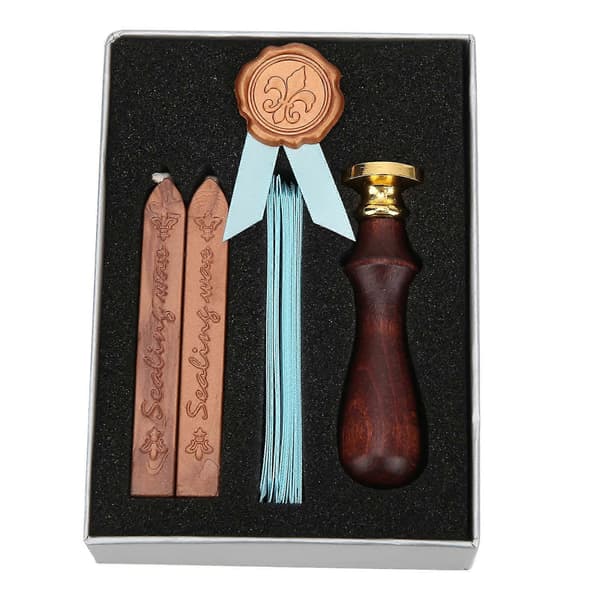Vokssegl Vintage Træ Bred Anvendelse Voksstempel Sæt med Udsøgt Æske til Forsegling af Breve Iris