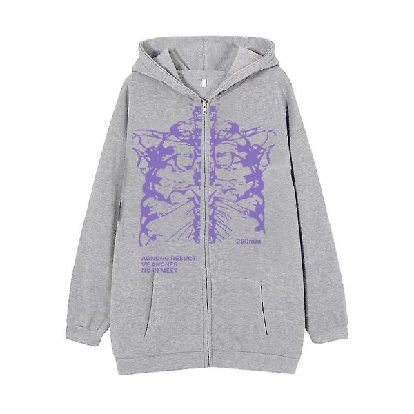 Mörk Zip Hoodie Skelett Hoodie Benprydd Hoodie dark purple 3XL