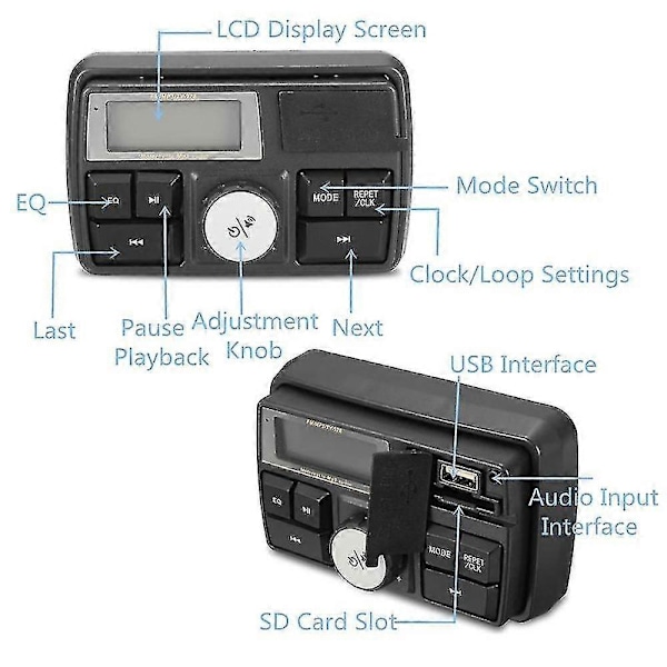 Motorcykel Audio Mp3 Radio Lydsystem Stereo Højttalere Bluetooth Vandtæt Fm 5 Eq Funktioner Lcd