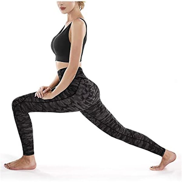 Tflycq Yogabyxor för kvinnor med fickor, leopardmönster, hög midja, träningstights, löpbyxor