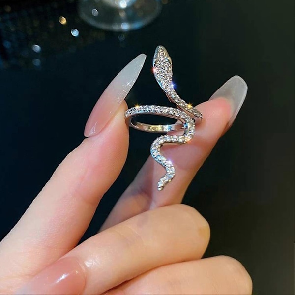 Dame Ring Skinnende Elegant Sjarmerende Pynte Allsidig Slangeform Rhinestone Ring Hverdagsliv