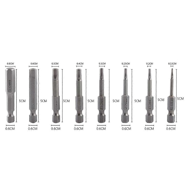 8 stk. 50mm 1/4 tomme S2 sekskantfeste magnetiske sekskanthodeskrutrekkerbits H1.5-H8