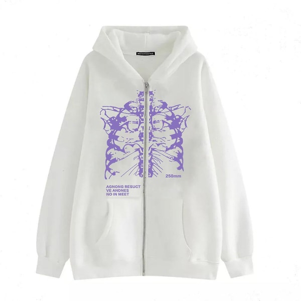 Mörk Zip Hoodie Skelett Hoodie Benprydd Hoodie white purple 2XL