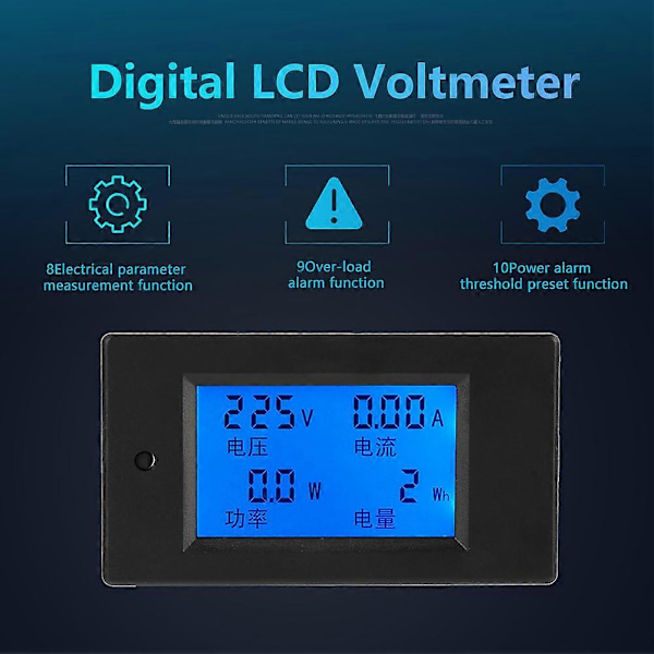 PEACEFAIR PZEM-021 LCD Display Digital AC Spænding Strøm Effekt Energimåler 20A AC80-260V
