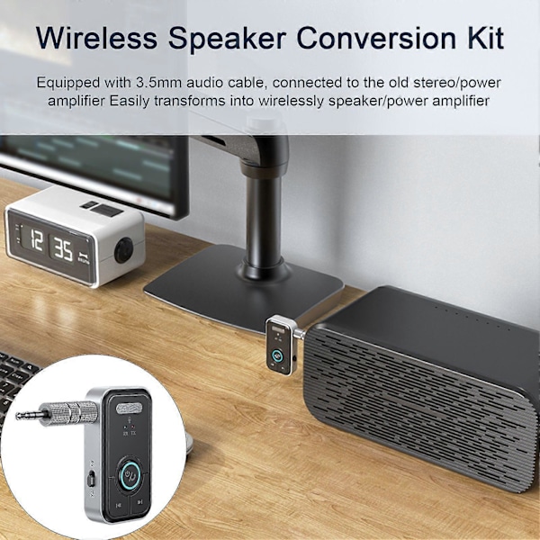 Adapter Lydmottaker Sender 2-i-1 Innebygd MIC Lav Latens HiFi Lyd med 3.5mm Grensesnitt Bluetooth-Kompatibel 5.3 Lydkonverter