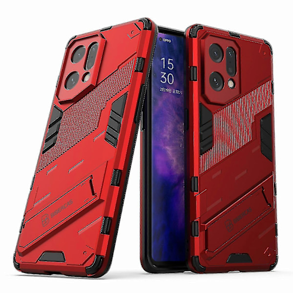 För Oppo Find X5 Välskyddat Anti-repa Hårt PC + Mjukt TPU Mobiltelefonfodral Ställskydd Red