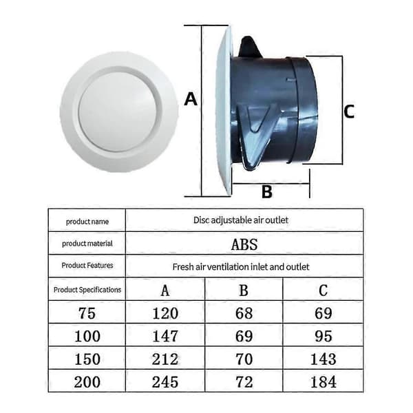 Ventildeksel Luftuttak Ventilasjonsdiffuser 100mm 150mm Klimaanleggsrør Hjemmeventilasjon Justerbar Persienne 100mm