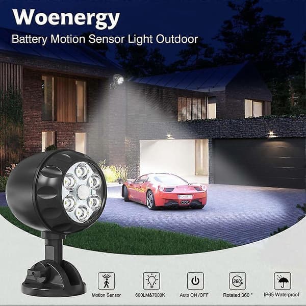 Batteridriven Rörelsesensorlampa Utomhus Batteridrivna Rörelsesensorlampor Utomhus 6 LED - 6000K Auto På/Av 2-pack