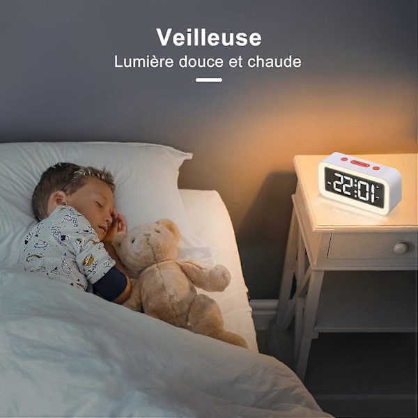LED digital klokke med justerbart nattlys, slumrefunksjon, 2 alarmer