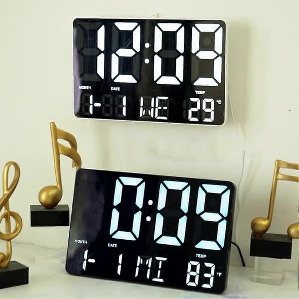 Digital Klocka Stor Display, Digital Kalender Väckarklocka, LED Överdimensionerad Väggklocka, Stor Klocka för Hemmakontor B