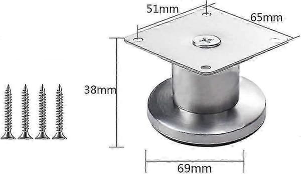 4 Justerbare møbelben, rustfrit stål, børstet metal, tykt materiale, sølv (3,8 cm)