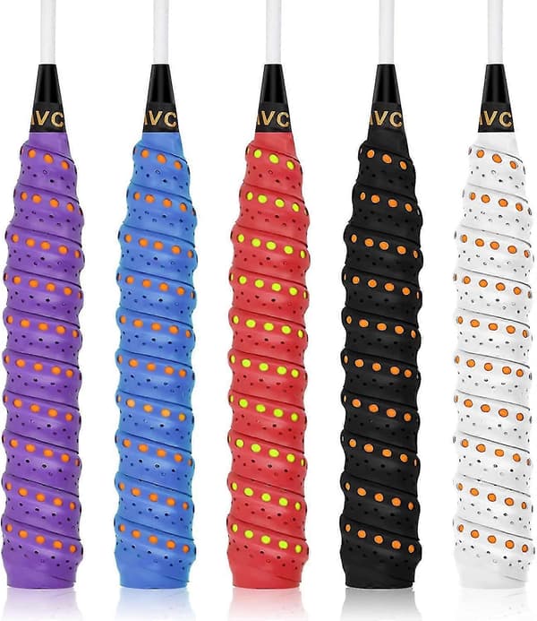 5-pack Healwe PU Racketgrepp, superabsorberande tennis/badminton/squash