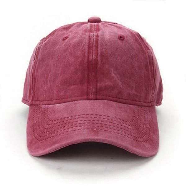 Baseball Cap Herrehat Vaskbar Distressed Denim Justerbar Cap (rød)