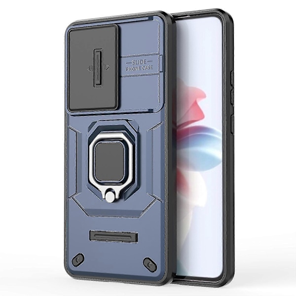 For Oppo Reno11 F 5G Deksel Ring Stativ PC+TPU Bakdeksel med Skyvbar Kamerabeskyttelse - Lilla Blue