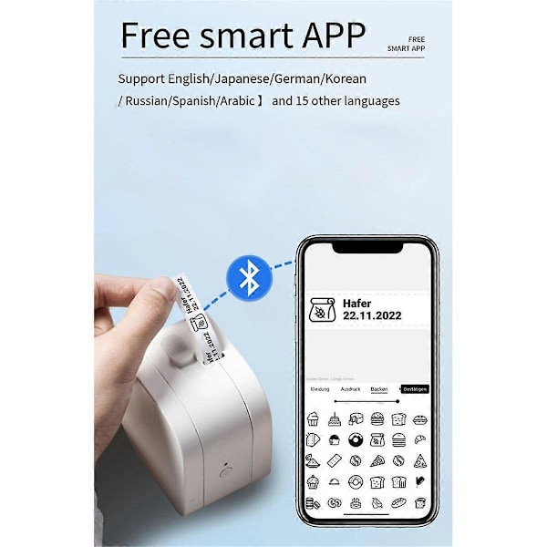 P12 Etiketmaskine Bluetooth Etiketprinter Understøtter Flere Materialeetiketter, med 4 Pakker Hvid Etikettape