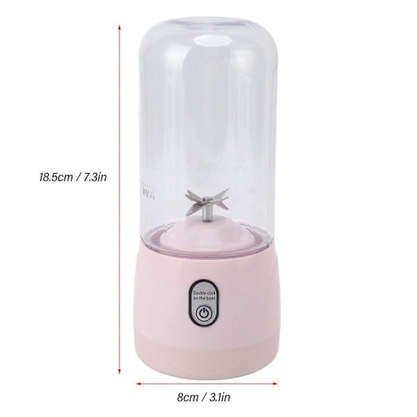 Bærbar Blender USB Oppladbar 6 Blader Mini Juicer Kopp Fruktpresse for Reise Sport Kjøkken 410ml Rosa
