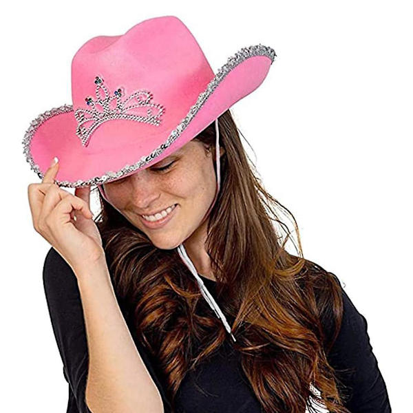 Rosa Cowboyhatt Krona Högtidsdräkt Partyhatt