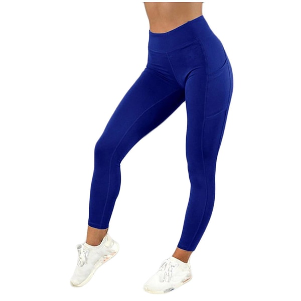 Tflycq Womens Stretch Yoga Leggings Fitness Löpgym Sport Full Längd Active Pants Blue L