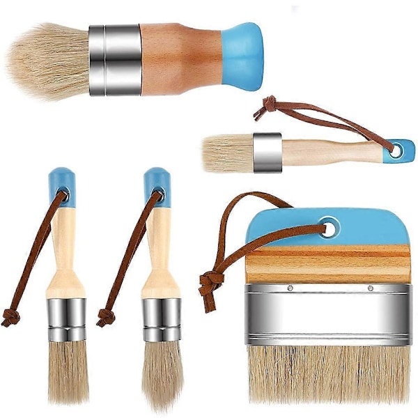 5 Stycken Krit- och Vaxfärgspenslar Naturliga Borst Trähandtag DIY Målnings- och Vaxningspenslar för Konst och Hantverk