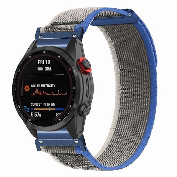 Til Coros Vertix 2 / Garmin Fenix 7X / 6X / 5X 26mm Trail Loop Nylonbånd Blød Urrem - R Blue  Grey Blue