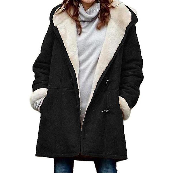 Damkappa i stora storlekar Fleece Hooded Cardigan Casual Långärmad Värmande Ytterkläder För Höst Navy Blue M