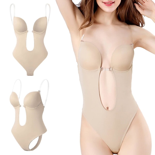 Tflycq Dam Djup V-ringad Kroppsformare Axelbandslös Rygglös Body Shapewear Beige 2XL