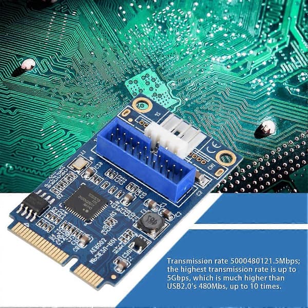 MINI PCI-e til USB3.0 Front 19-Pin Utvidelseskort 2 Port Stasjonær Datamaskin Overføringsutvidelseskort Liten 4Pin Strøm
