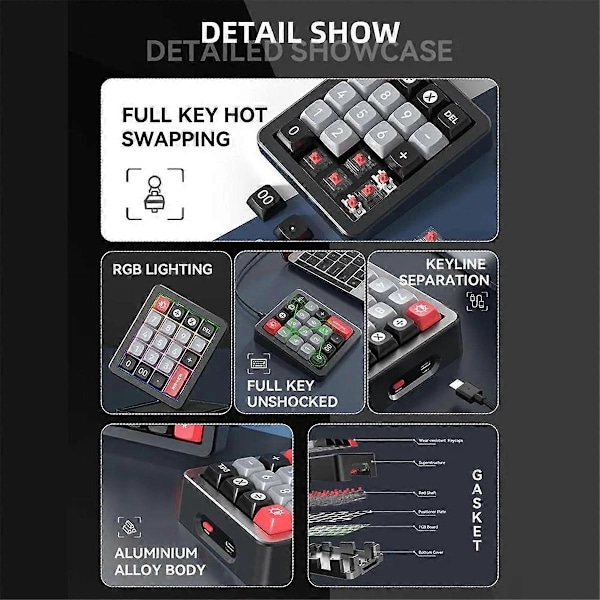 K812 Mekanisk Tastatur Kablet Hot-Swappable Numpad RGB Mekanisk Gaming Tastatur Programmerbar for Win//Spill Hvit