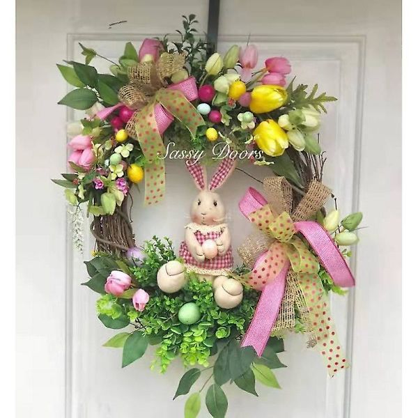 Påskhare Krans Hänge Dekorativ Scen Dekoration 30cm pink resurrection rabbit