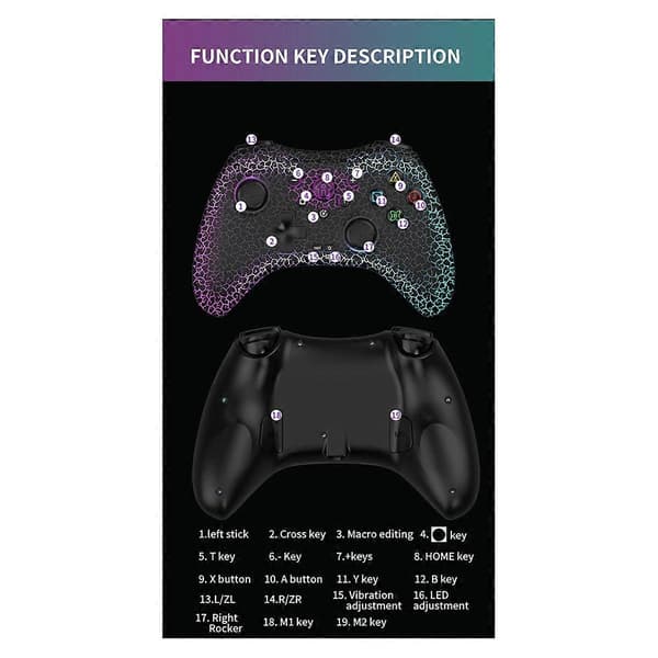 Trådløs spillekonsol til Switch/Android/Ios/Pc 6-akset gyro højpræcisions joystick RGB-belysning Bluetooth gamepad B