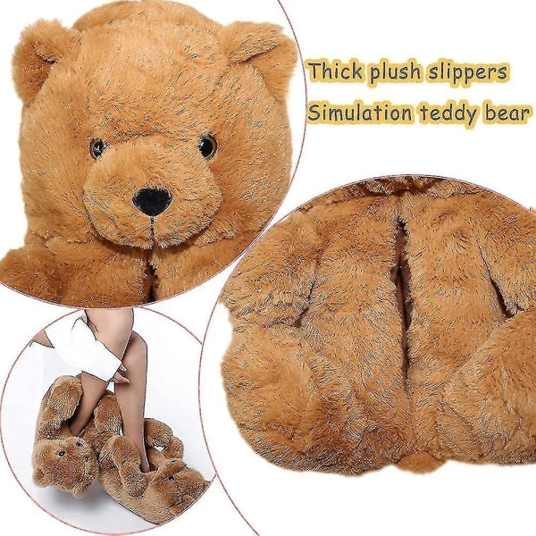 Teddybjörn Tofflor Dam Plysch Djurtofflor Varma Vinterskor Fuskpäls Halkfria M Diamond Ironing Khaki