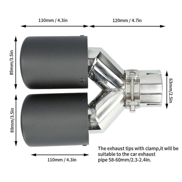 Matt Kolfiber Avgasrör Dubbla Utlopp Universal Y-Formade Avgasrör
