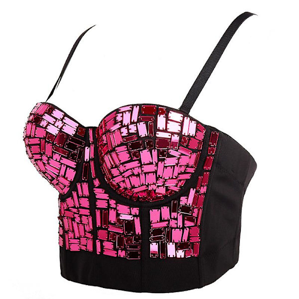 Jumping Slim Camisling Laser Sequent Väst Musikfestival Damkläder Damkläder Exy Shine Bustier Crop Top, Bustier Crop Top rose Red 38C