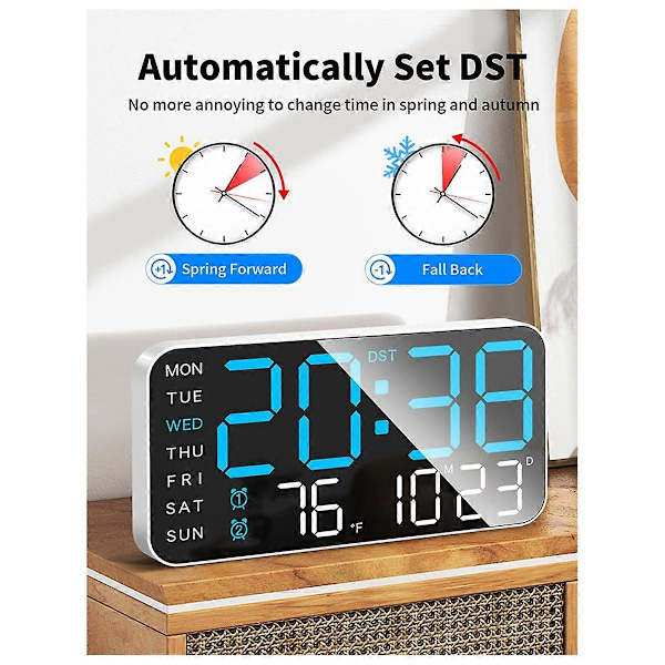 8.4 Tum Stor Digital Väggklocka, LED Väckarklocka med Stora Siffror, Datum, Temperatur, för Rum, Sovrum, Present, Blå
