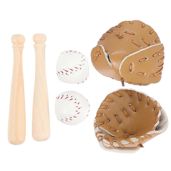 Mini Basebollträ Handske Set Simulerad Basebollmodell Leksak Används för Dockhusdekoration