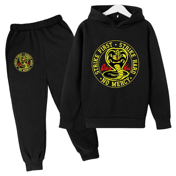 Våren Hösten Pojkar Casual Cobra Kai Tryckt Långärmad Tröja Hoodie + Byxor Kläder 2-delad Träningsoverall 4-14 År Flickor Pojkar Kläder 4 13-14T