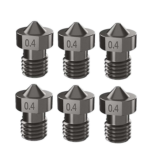Munstycken i rostfritt stål 0,4MM Gängade härdade munstycken Högt flöde V6 Munstycke för Prusa I3 MK3/MK4 3D-skrivare (6ST)