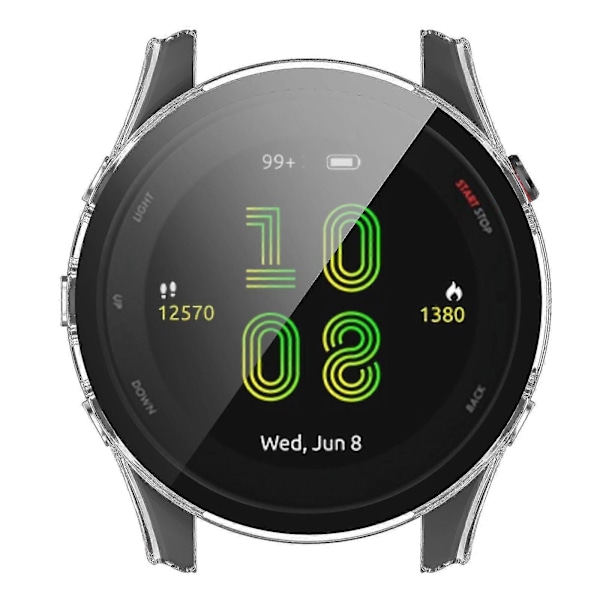 För Garmin Forerunner 255 Anti-repa Anti-fall Hårt PC Klockfodral Skyddande Skal med Härdat Glas Skärmskydd Guanguan Transparent
