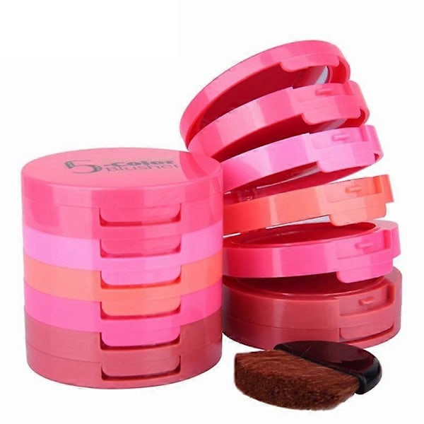 5-i-1 Vandtæt Blush 5-Farve Blusher Palette med Børste Spejl Flydende Blush Fersken
