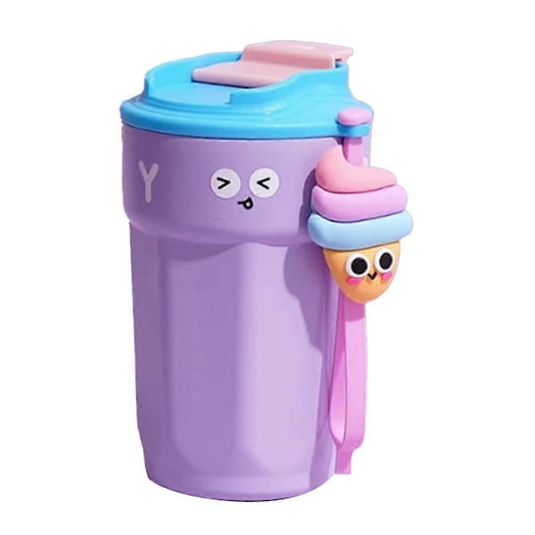 450ML Kreativ Kaffekopp Rostfritt Stål Kaffemugg Tumlare Läckagesäker Flaska för Utomhus Resemugg Lila