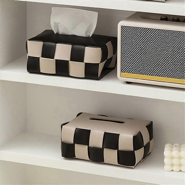 Rutigt Vävd Bil Tissue Box Högvärdig Lätt Lyx Vardagsrum Tissue Box Matbord Sovrum Förvaring