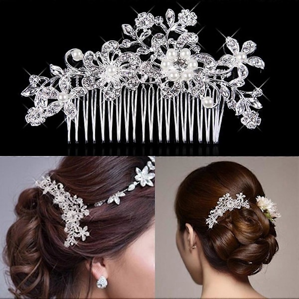 Rhinestone Faux Pearl Indlagt Blomst Hårkam Hårnål Brude Bryllupstilbehør Qinhai