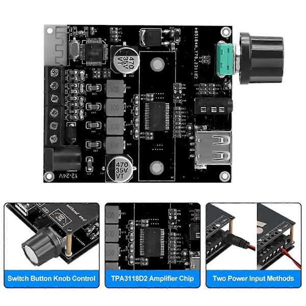 Bluetooth 5.3 Ljudförstärkarmodul 2x30W Dubbelkanal DIY Hemljud Digital Stereo USB MP3-spelare Förstärkare