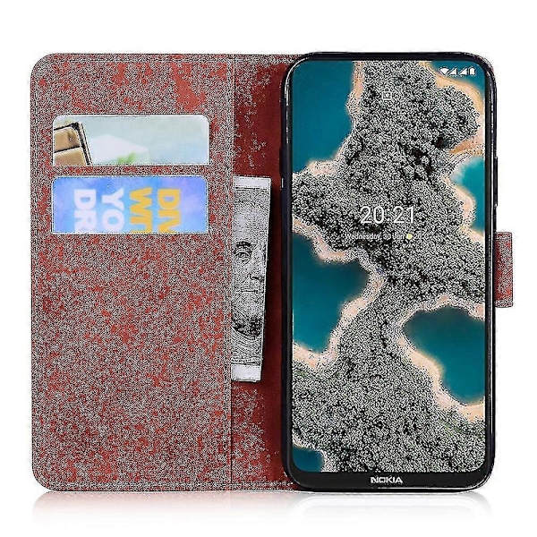 Fodral för Nokia X10/ X20 Fjäril Skydd Premium Läder Magnetisk - Rosa Brown