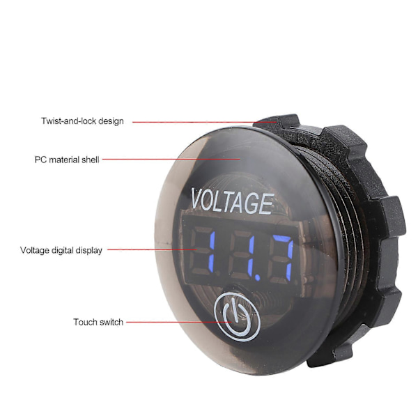Universal LED DC Digital Voltmeter Spänningsmätare Bilbatterimätare 12?24V Med Touch-brytare Blå