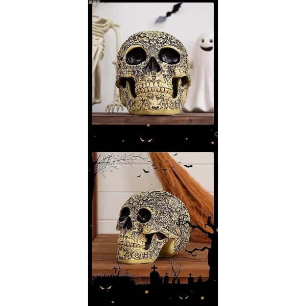 Creative Skull Blommor Skulptur 8,1'' Människohuvud Skelett Staty Samlarobjekt Halloween Dekoration Heminredning, utsmyckad blomma Skalle Ansikte Heminredning Rea